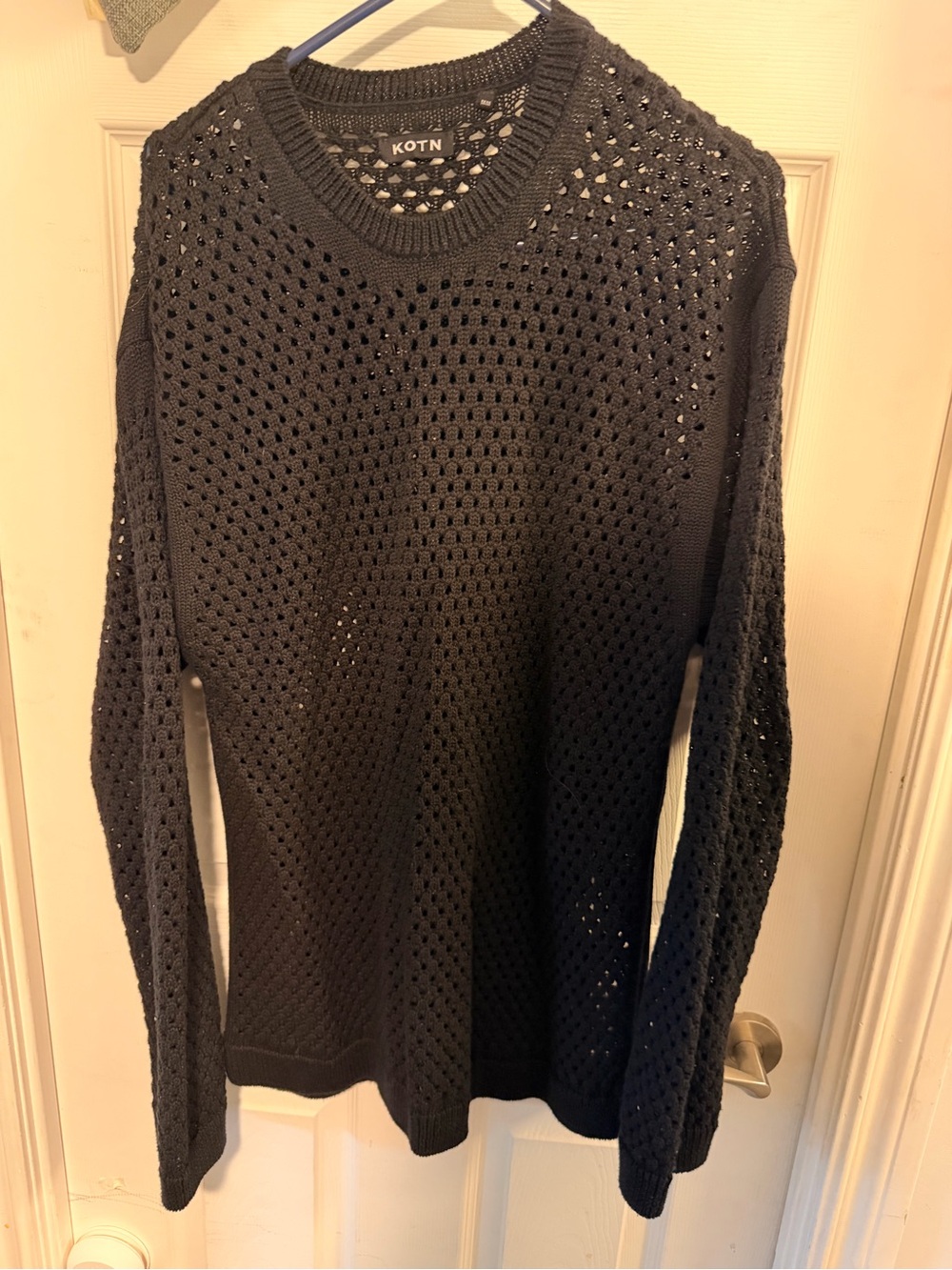 KOTN Black Open-Knit Crewneck Sweater